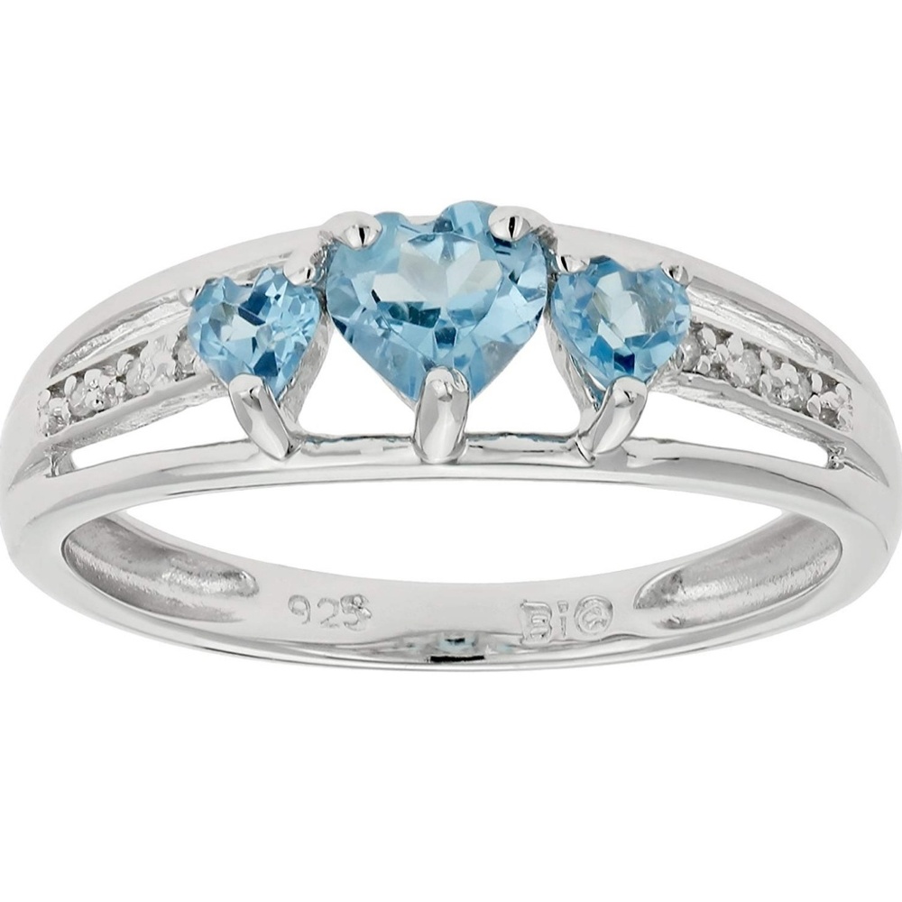 Blue Topaz Heart Silver Ring